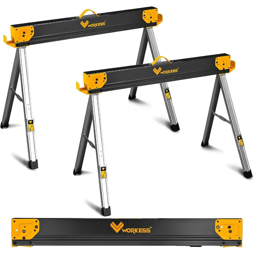 Saw Horses 2 Pack Folding, Heavy Duty Sawhorse Table 2600 Lbs Load Capacity with 2x4 Support Legs, Portable Folding
