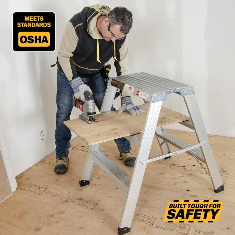 E-PWS7100AL Buildman Grade 3-ft. Work Stand Saw Horse, Small Step Ladder for Home Improvement and Construction Scaffol