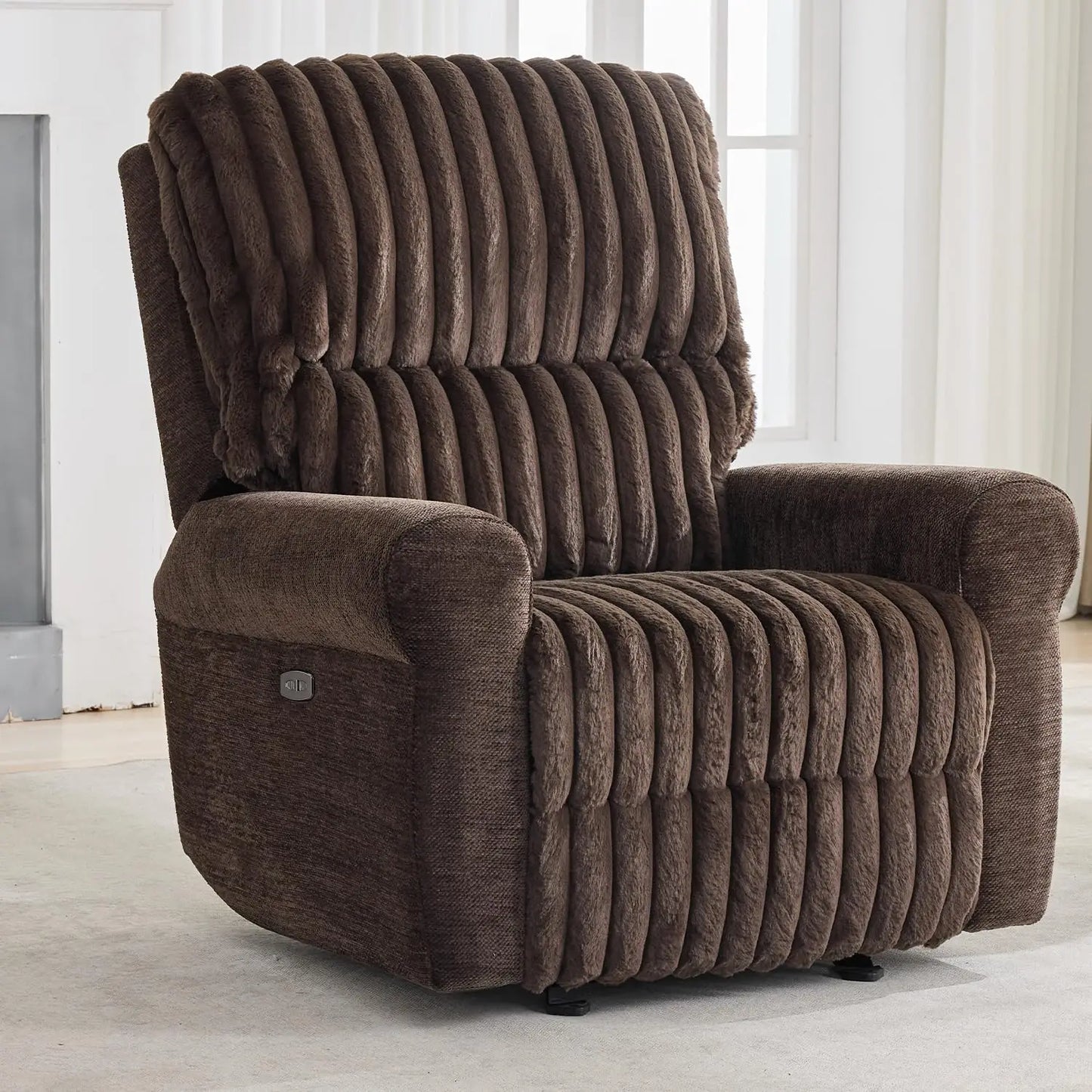 Power Glider Recliner Chair, Faux Fur Reclining Rocking Chair, Single Power Rocker Chair with USB Port, Type-C,