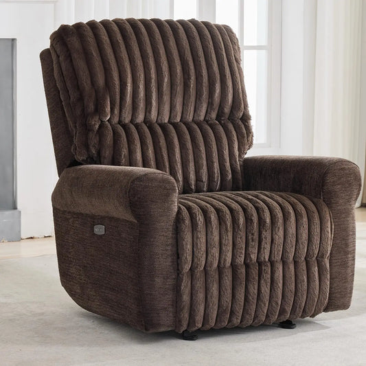 Power Glider Recliner Chair, Faux Fur Reclining Rocking Chair, Single Power Rocker Chair with USB Port, Type-C,