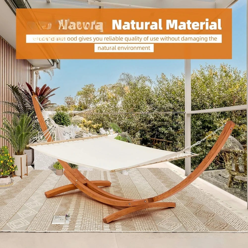 14 FT Hammock with Stand for Outside, 2 Person Heavy Duty Wooden Hammock Stand, Large Hammock Bed