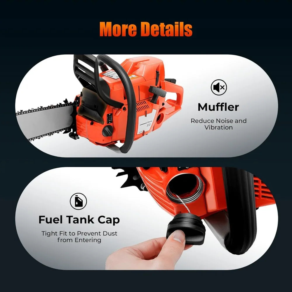 71cc 2-Cycle Gas Powered Chainsaw, 28" Guide Bar, Professional Wood & Tree Cutting Tool with Anti-Vibration Handle, Easy Start,