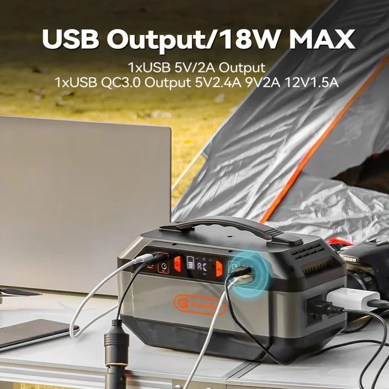330W 299Wh power solar generator backup battery pack with 240V AC power socket output: 4 * 9-12.6V 12A (MAX), suitable for home