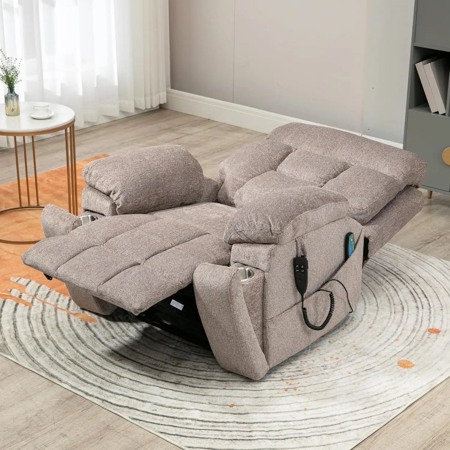 Oversized Power Lift Recliner for Elderly - Infinite Position Lay Flat Lift Chair with Heat & Massage Lumbar Pillow Cup Holders
