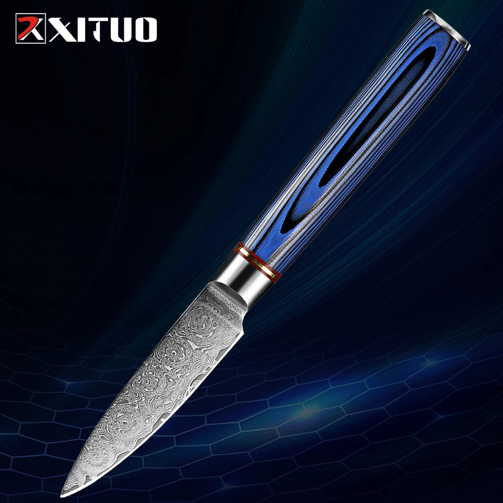 Super Sharp 1-7Piece Damascus Kitchen Knife Set 67-Layer Japanese VG10 Steel Chef's Cleaver Knife Bread Santoku Boning Knife