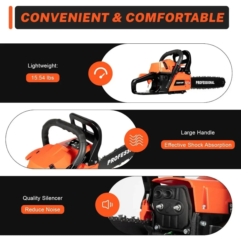 2 Stroke Gas Powered Chainsaw 58CC 20 Inches Gas Chainsaw Handheld Cordless Chain Saw for Tree Trimming Wood Cutting