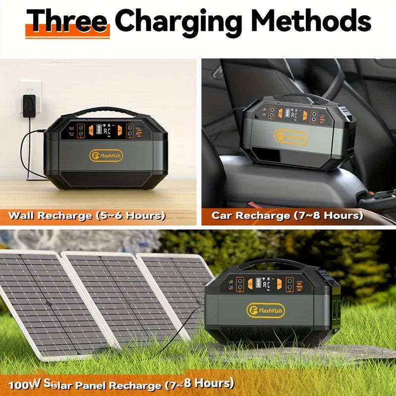 330W 299Wh power solar generator backup battery pack with 240V AC power socket output: 4 * 9-12.6V 12A (MAX), suitable for home