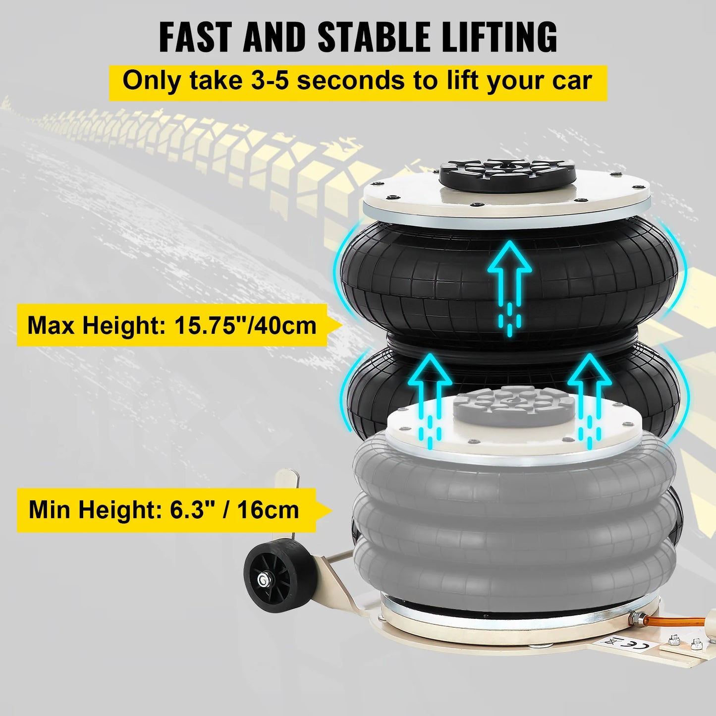 SucceBuy Pneumatic Car Jack Triple Bag Lifter Heavy Duty