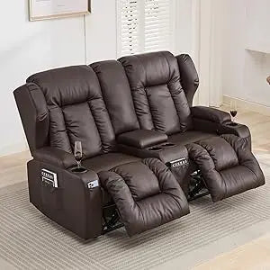 65.5" RV Loveseat Double Recliner With Console | Wall Hugger Reclining Sofa | Theater Seats Couch Furniture for RV and Home