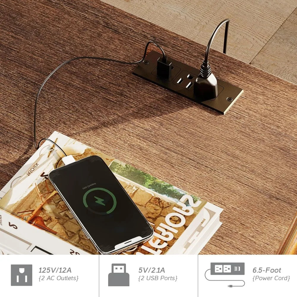 Modern Wood Administrative Desk With USB Charging And Drawers