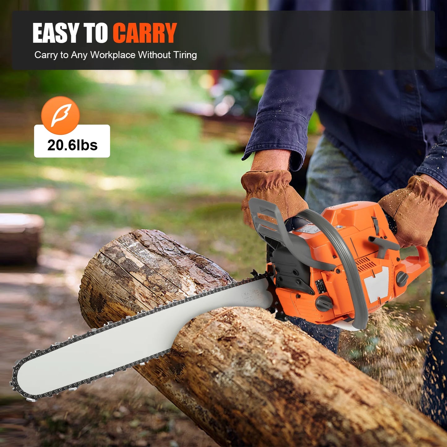 24 Inch Gas Chainsaw 72CC 3900W 2-Stroke Handheld Cordless Orange Chain Saws for Wood Cut