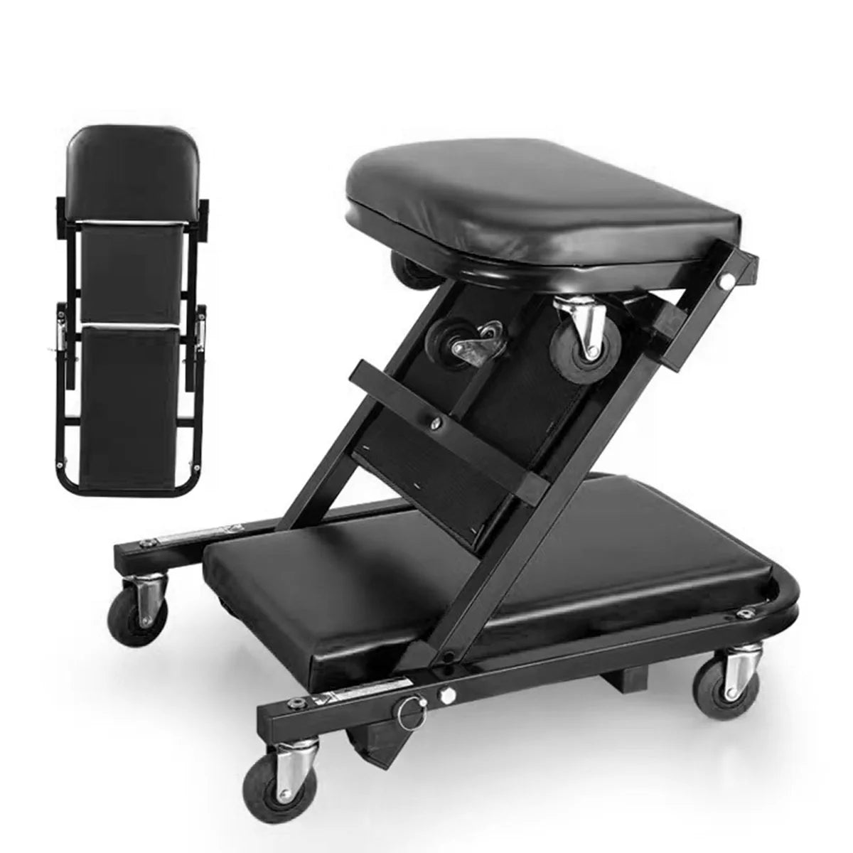 Folding Car Repair Stool Auto Maintenance Work Bench Chair with Wheels Roller Creeper Seat