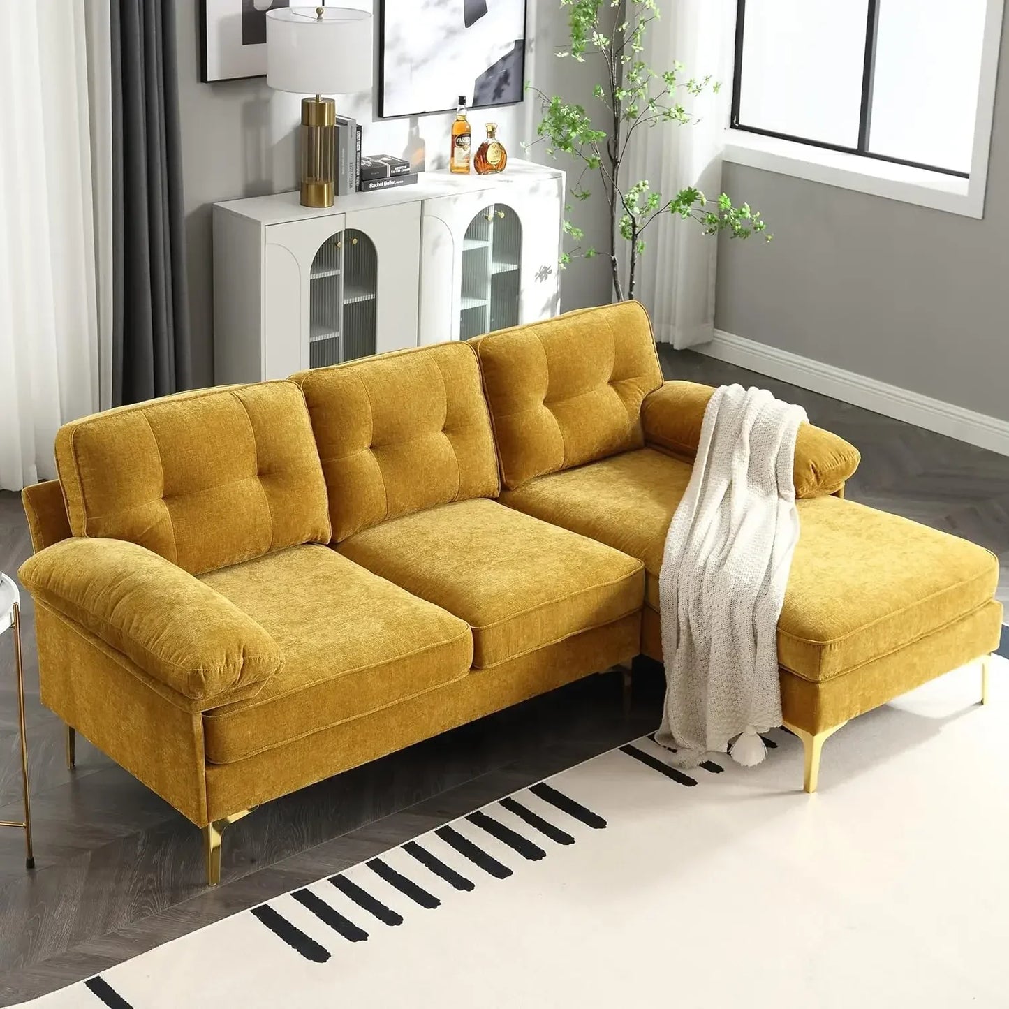 Convertible Sectional Sofa with Chaise Upholstered 3 Seater