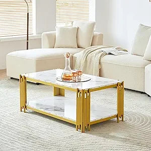 44.88 X 25.2'' Modern Coffee Table, Rectangle Simple Coffee Tables with 1-Tier Storage Shelves, Metal Center Table Minimalist Co