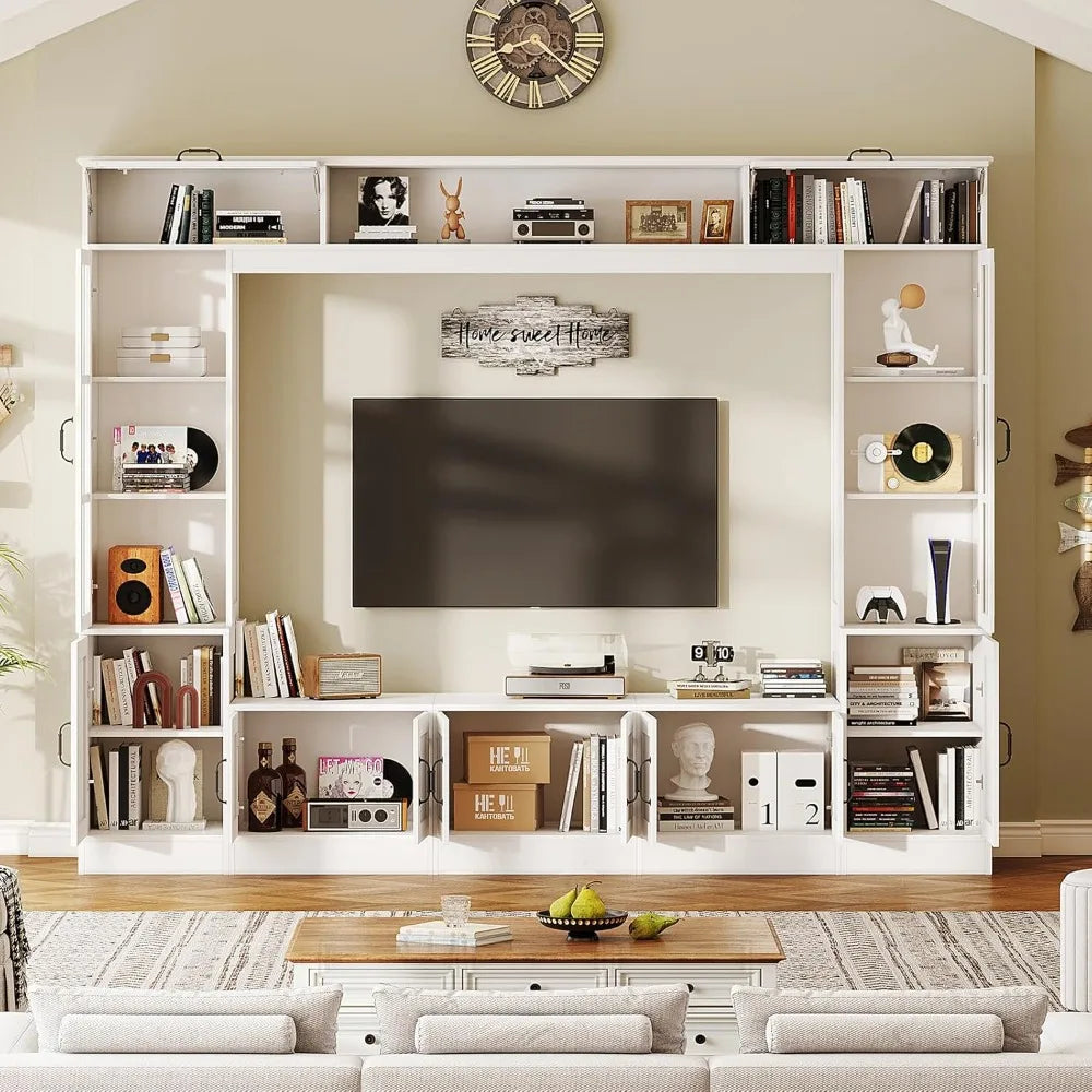98" W Wall Unit TV Stand with Storage for TVs up to 80", Modern TV Console with LED Lights, Entertainment Center