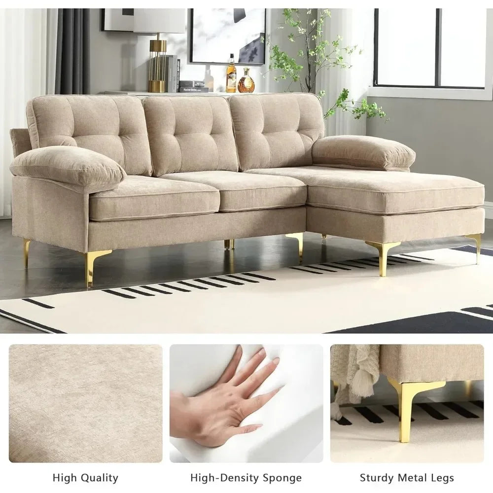Convertible Sectional Sofa with Chaise Upholstered 3 Seater