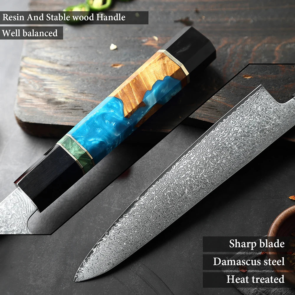 XITUO Damascus Steel Knife Set 1-5Pcs,Japanese Chef Knife,Super Sharp Kitchen Knives with Black Cow Horn Octagonal Handle