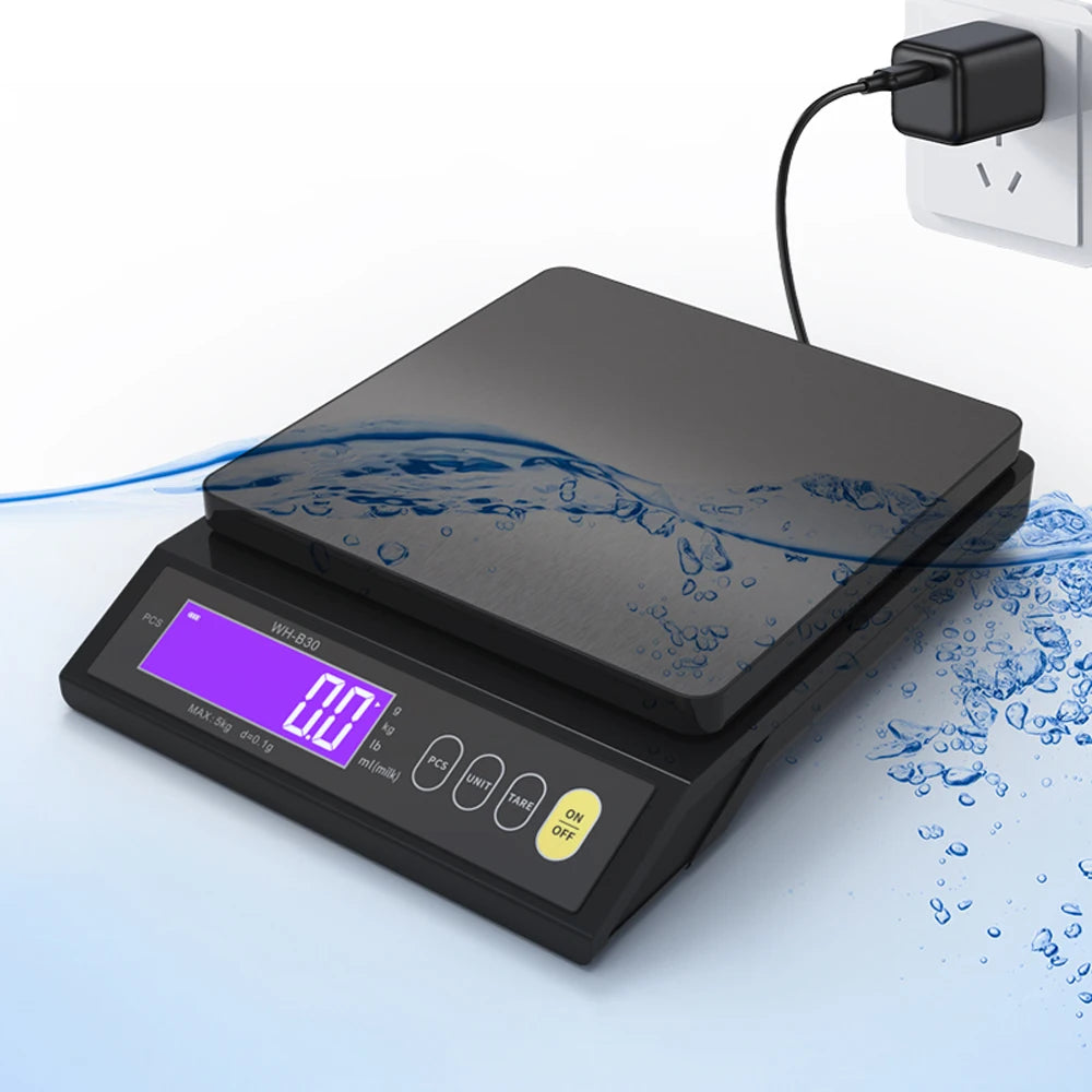 Rechargeable Baking Electric Scale IP67 Waterproof Kitchen Scale w/ Counting Tare Zeroing Auto Power Off Electronic Weigher