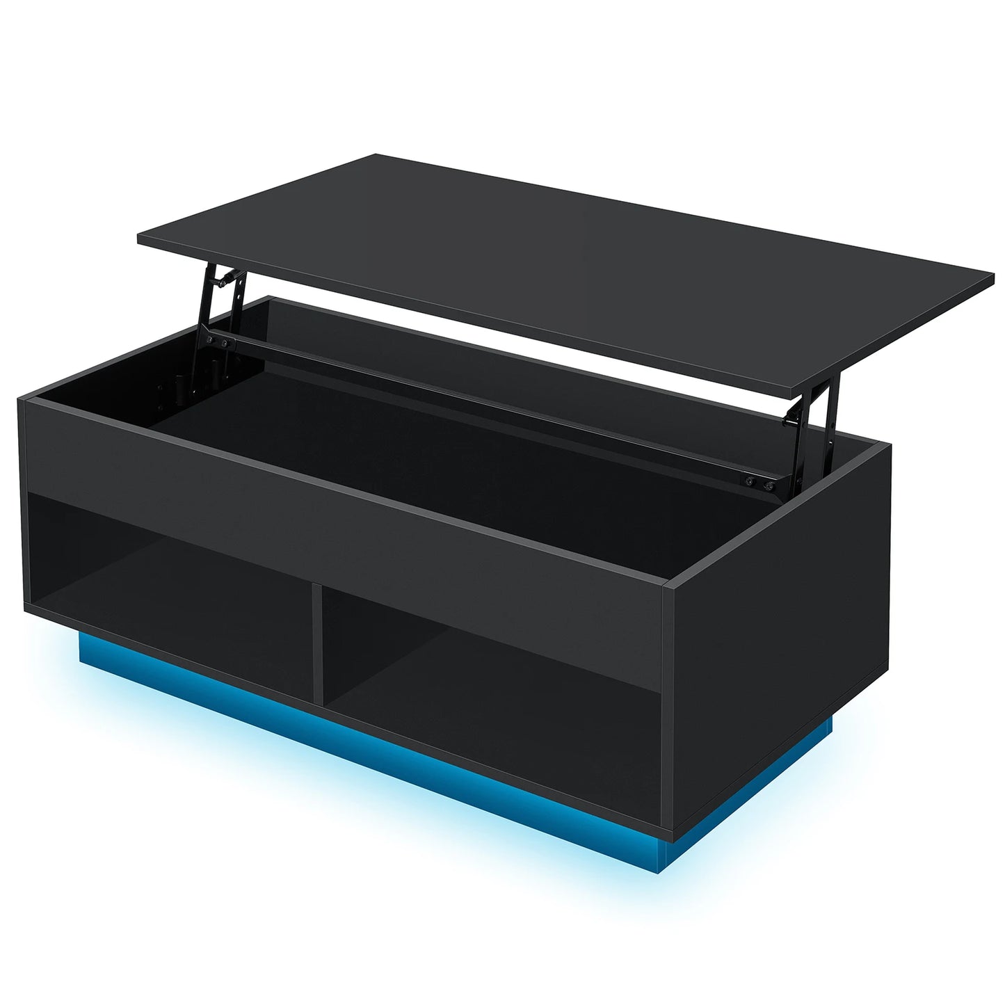 LED Lift Top Coffee Table with RGB Lights 2 Drawers USB Power Versatile Storage Compartment Adjustable Height Living Room Table