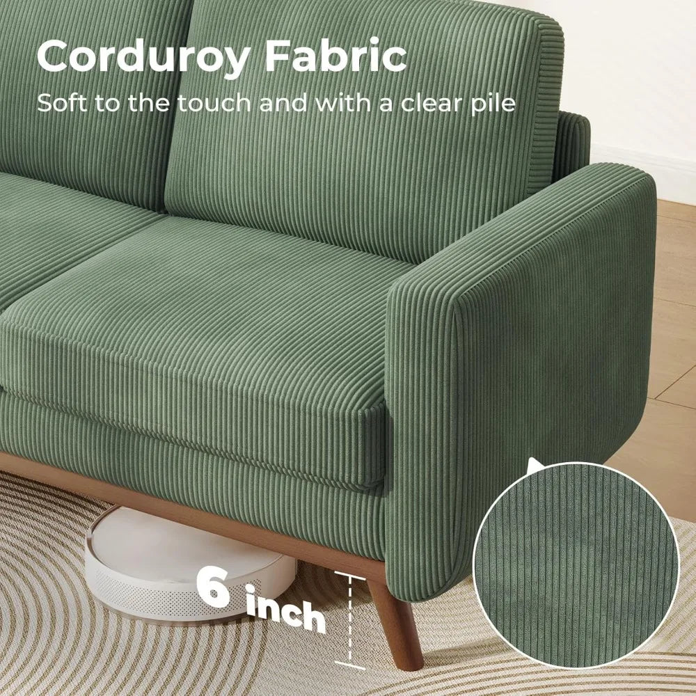 Comfy Corduroy Loveseat with Deep Seat and Solid Wood Frame