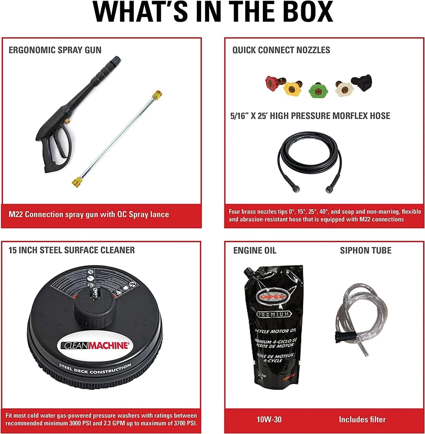 Clean Machine 3500 PSI Gas Pressure Washer, 2.5 GPM, Includes Spray Gun 15-Inch Surface Cleaner 5/16-in. x 25-ft. MorFlex Hose