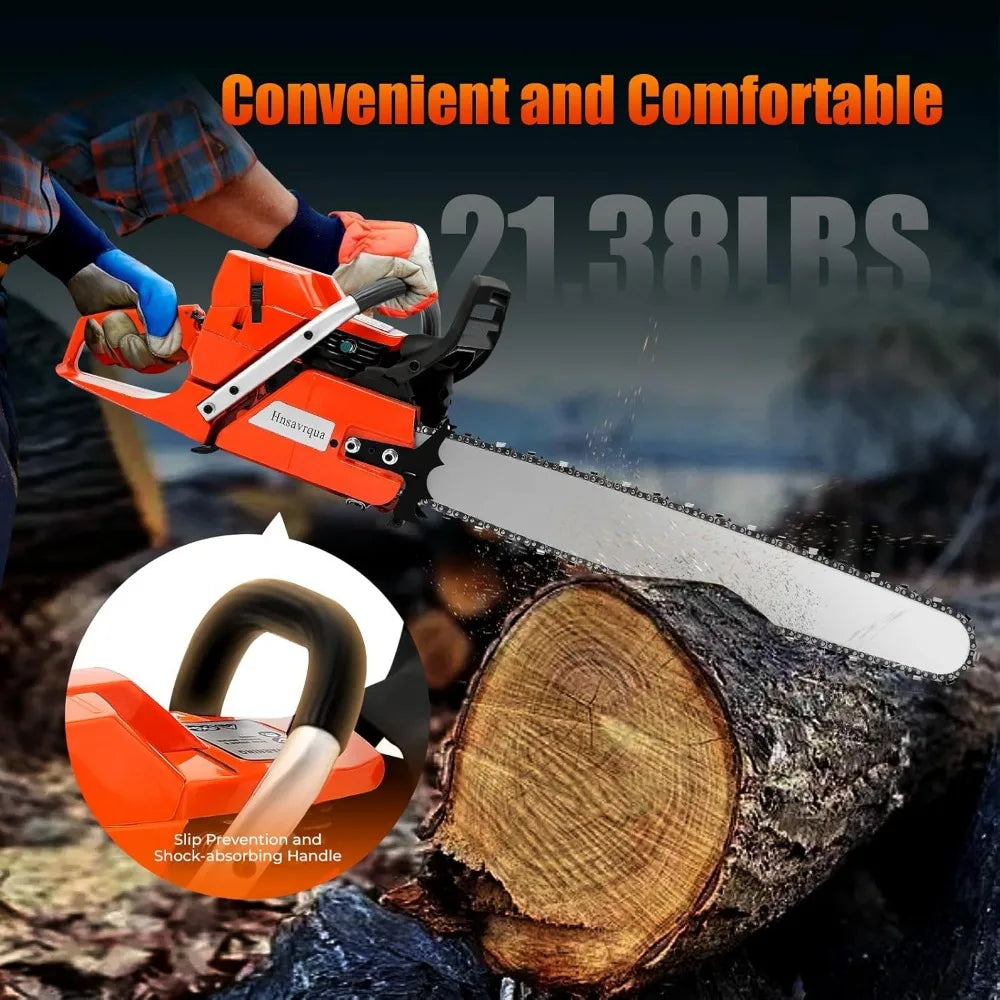 71cc 2-Cycle Gas Powered Chainsaw, 28" Guide Bar, Professional Wood & Tree Cutting Tool with Anti-Vibration Handle, Easy Start,