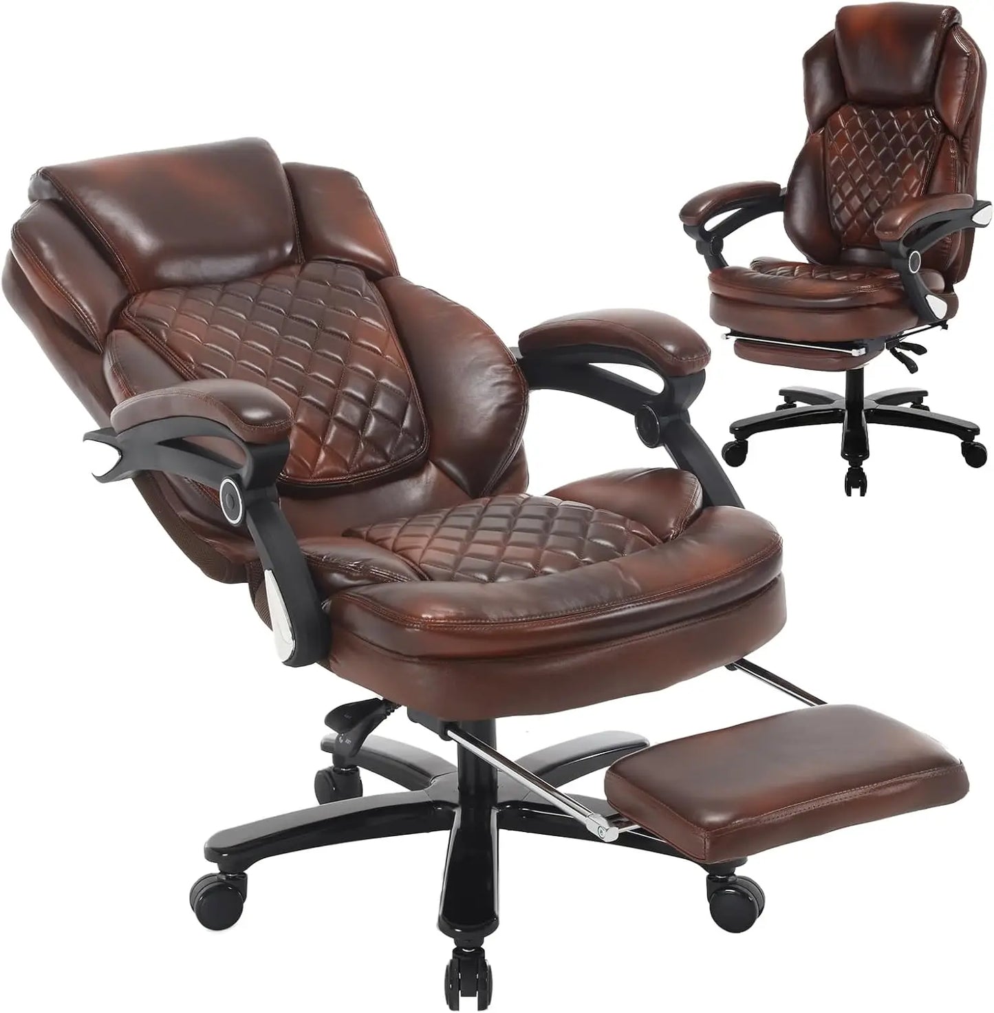 HUANZHUANG Recliner Office Chair With PU Leather Footrest