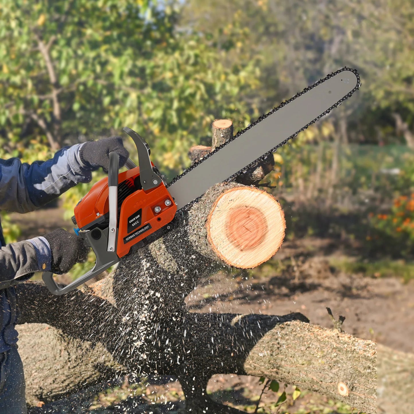60cc Gas Powered Chainsaw with 22'' Guide Bar Saw Chain 2-Stroke Engine Cut Wood