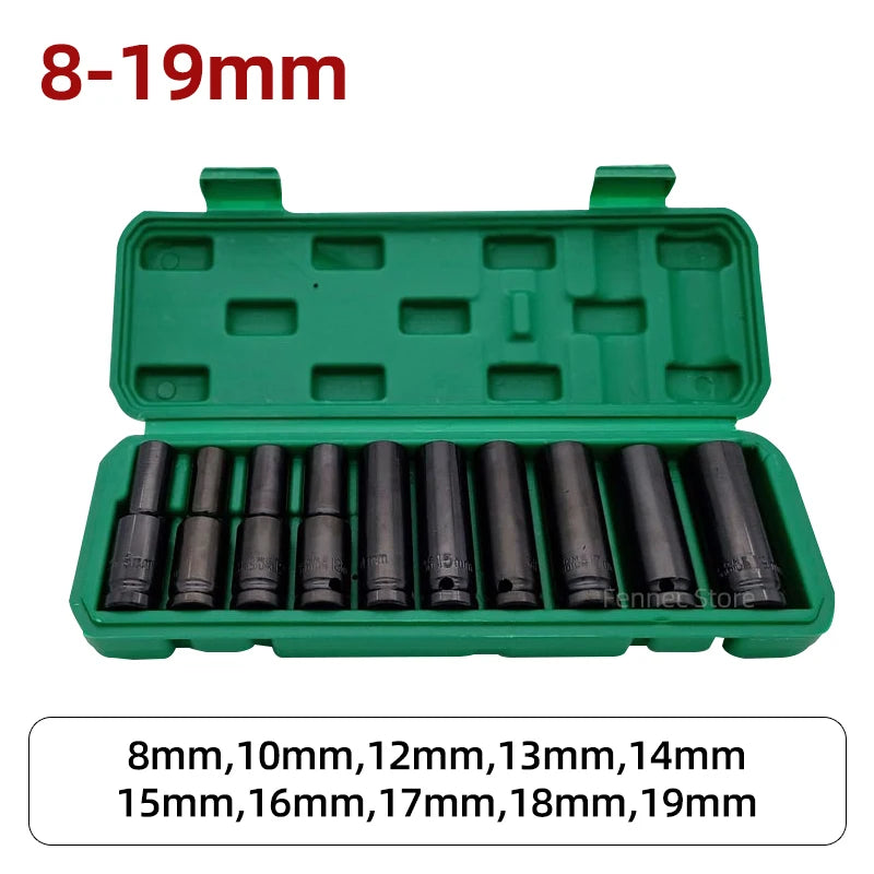 10pcs 1/2-Inch Drive Deep Impact Socket Set for Repair Tools
