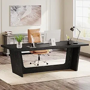MKDK Executive Home Office Desk With Solid Wood Pedestal