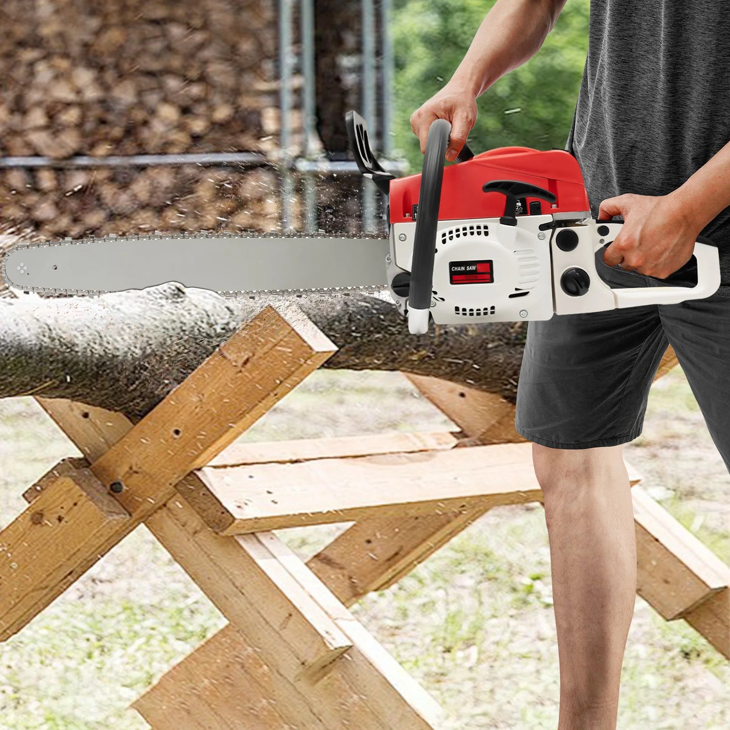2 Stroke Gas-powered Chainsaw 52CC Gasoline Chain Saw Set Single Cylinder Air-cooled for Cutting Wood