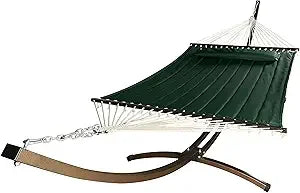 15 Ft. Indoor/Outdoor Heavy Duty Textured Bronze Steel Arc Hammock Stand w/Premium Quilted Hammock Bed. (Beige)
