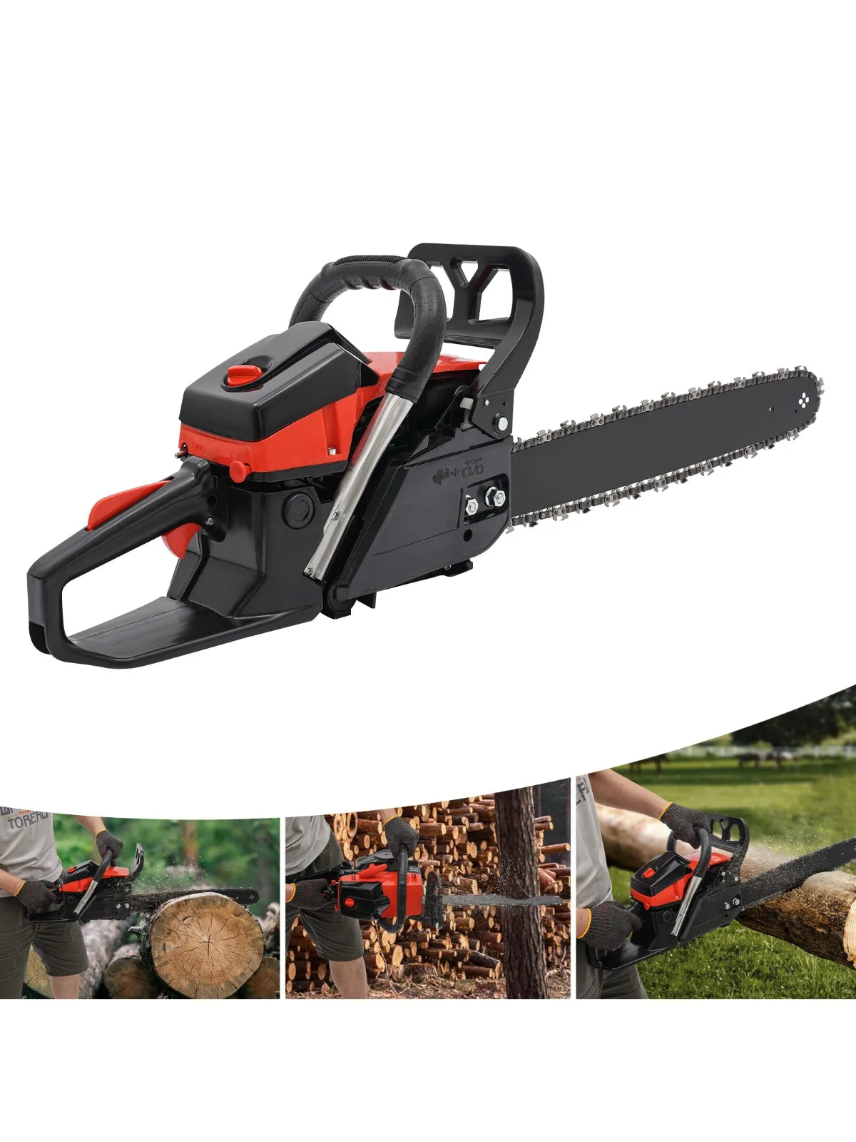 18 inch Chainsaw Gas Powered 2-Stroke 58CC 4.4HP Handheld Cordless Gasoline Chain Saws for Trees Wood Forest Cutting