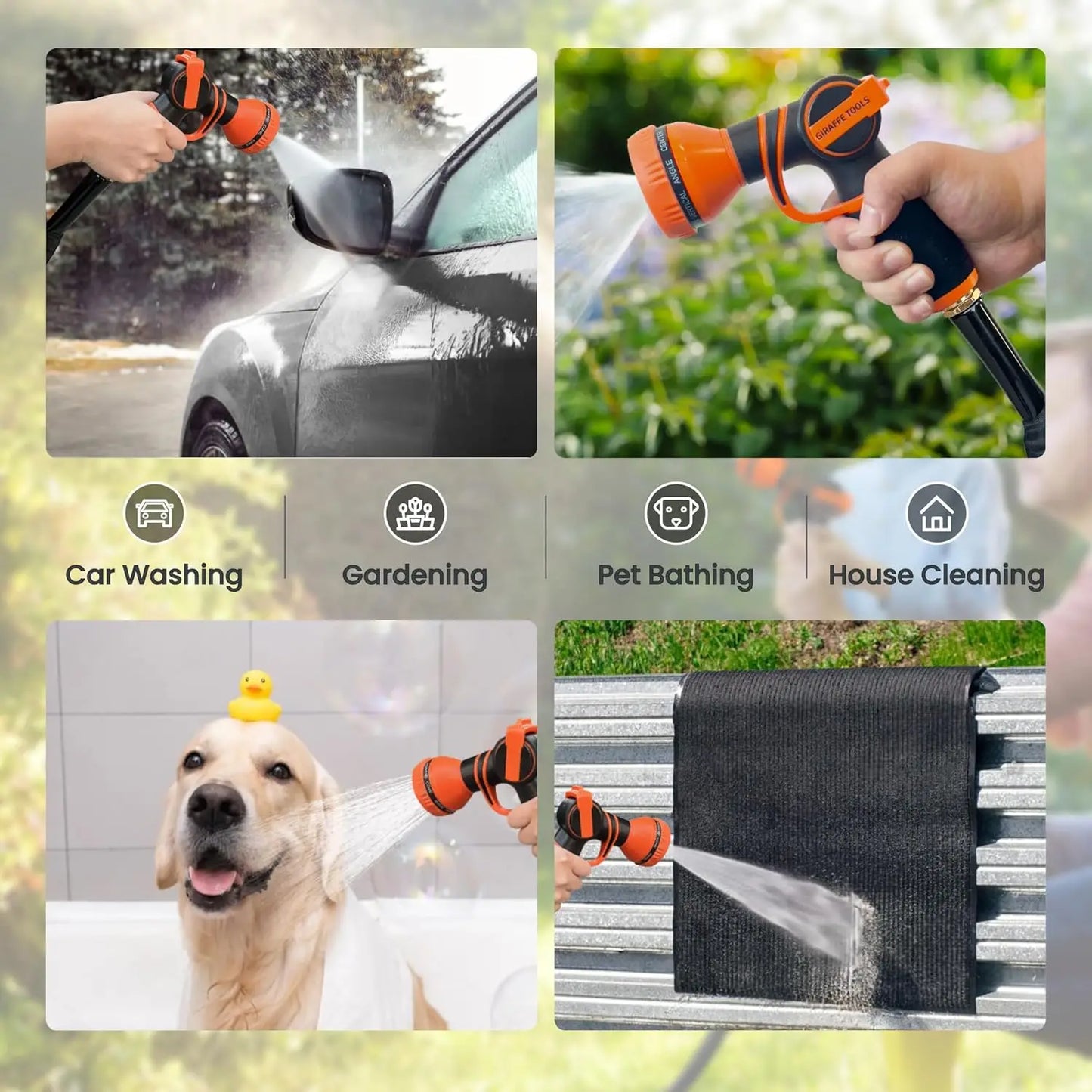 Giraffe Tools Garden Hose Lightweight Kink Free 9 Spray Nozzle