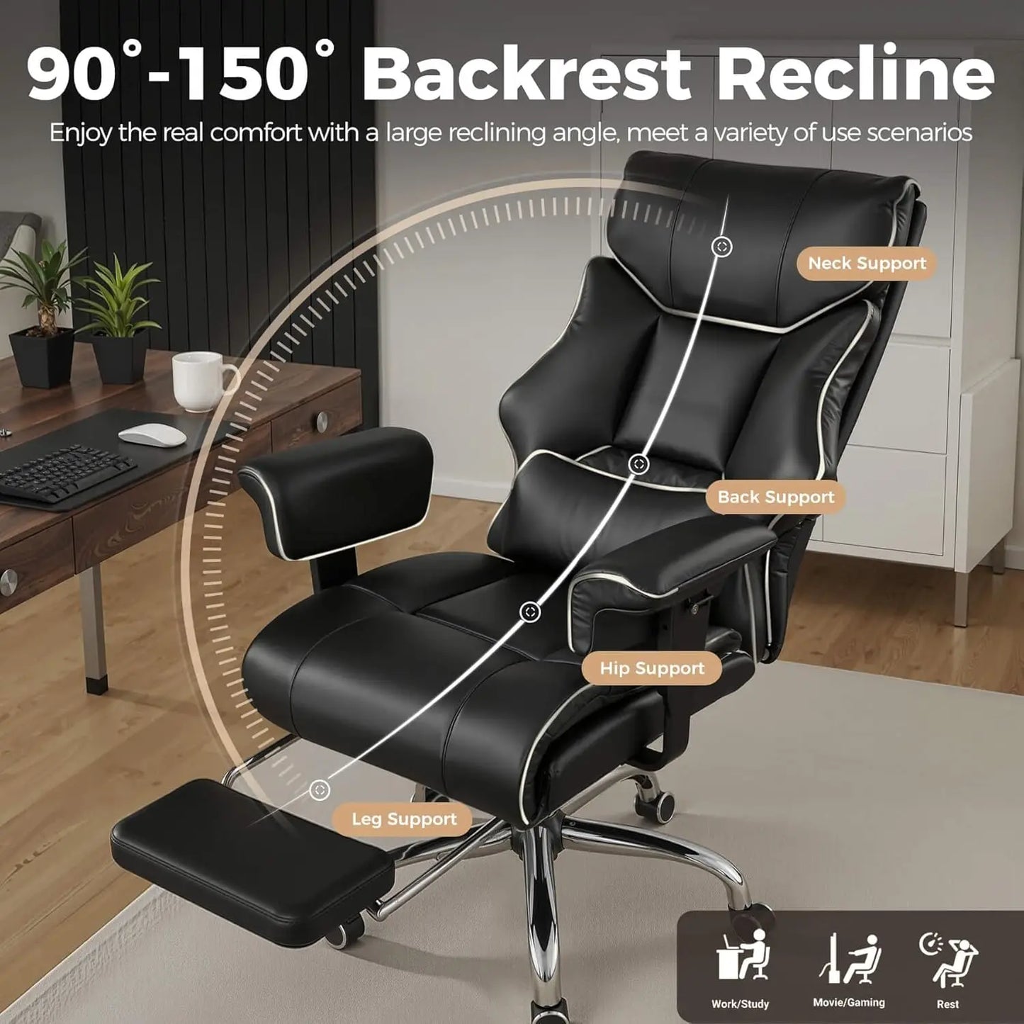 COMHOMA Leather High Back Ergonomic Office Chair Lumbar