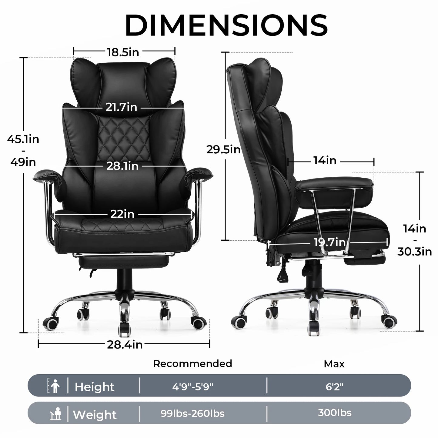 COMHOMA Ergonomic Office Chair With Footrest Lumbar Support
