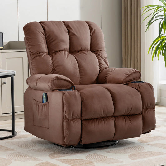 Comhoma Recliner Chair, Swivel Rocker Recliner with Cup Holders, Heat and Massage