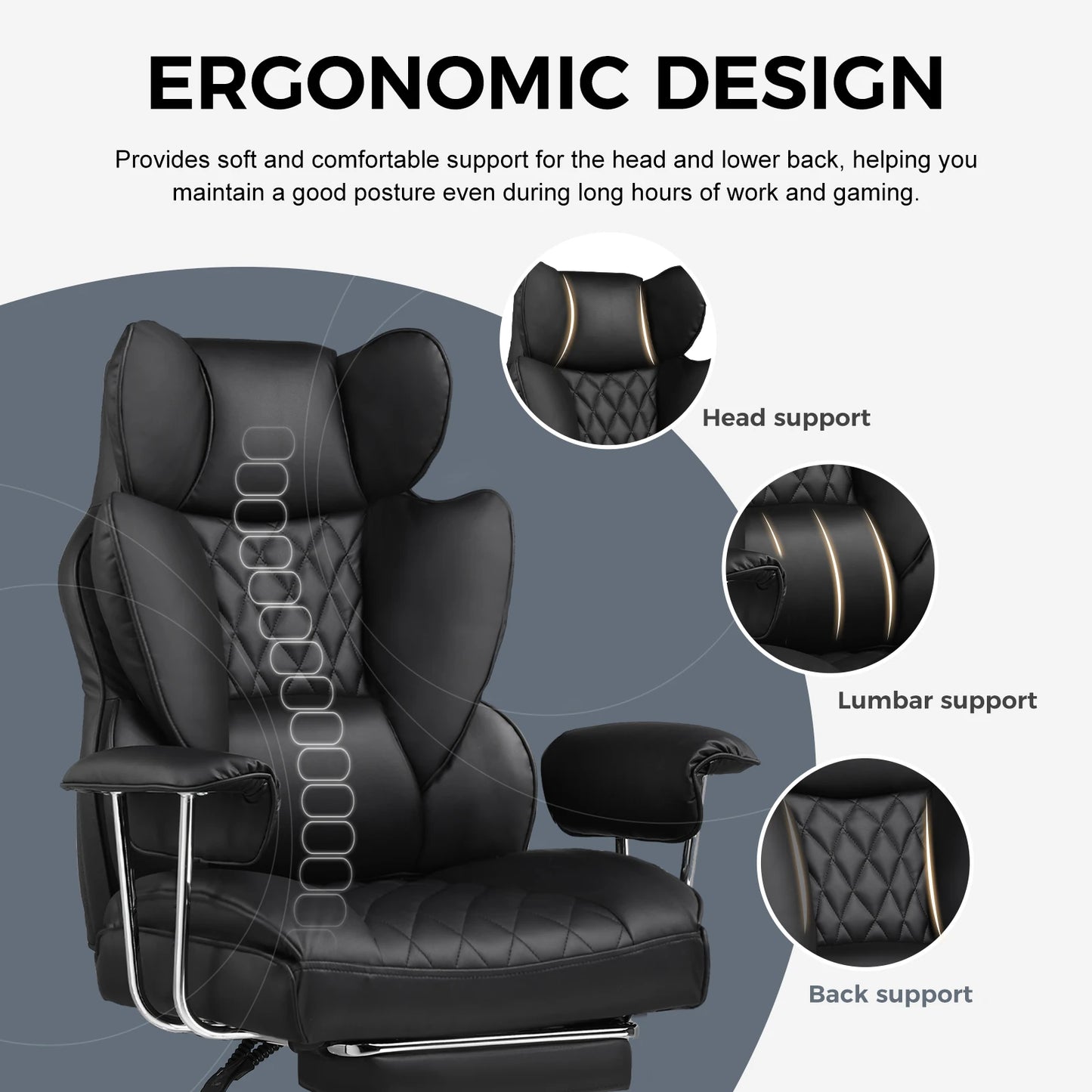 COMHOMA Ergonomic Office Chair With Footrest Lumbar Support