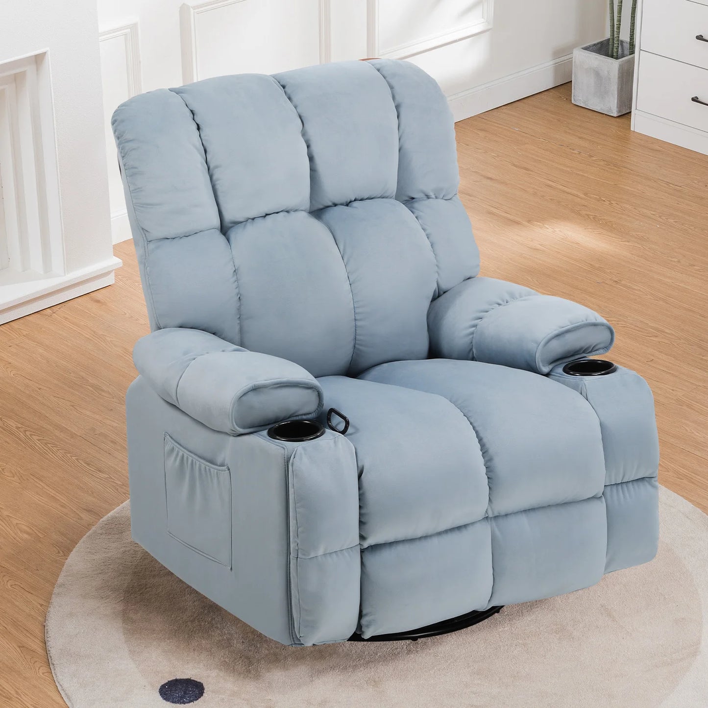 Comhoma Recliner Chair, Swivel Rocker Recliner with Cup Holders, Heat and Massage