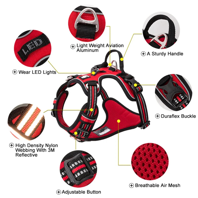 TRUELOVECN Reflective Nylon Dog Harness No Pull Adjustable