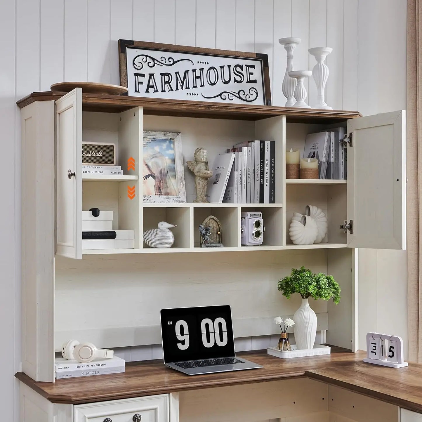 XMSJ L Shaped Executive Desk With Hutch And Storage