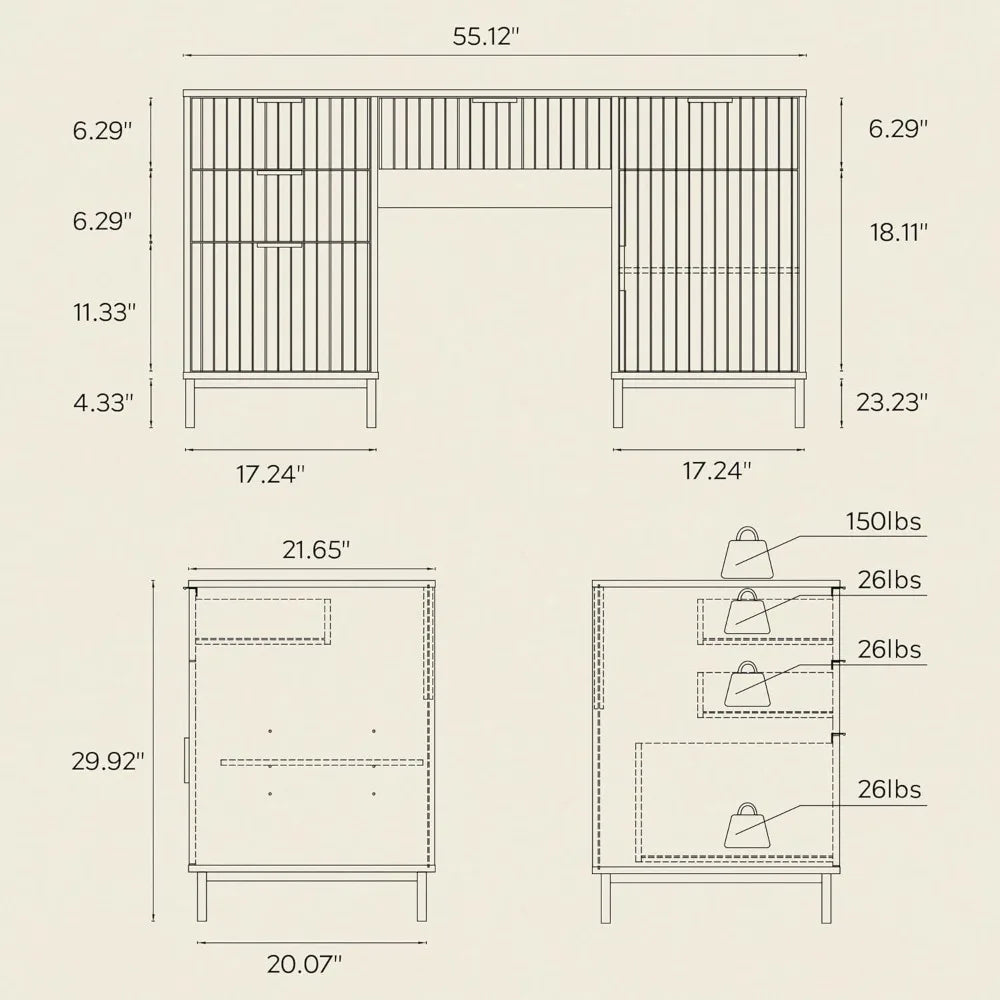 DAFIFY Fluted Executive Desk With File Drawer