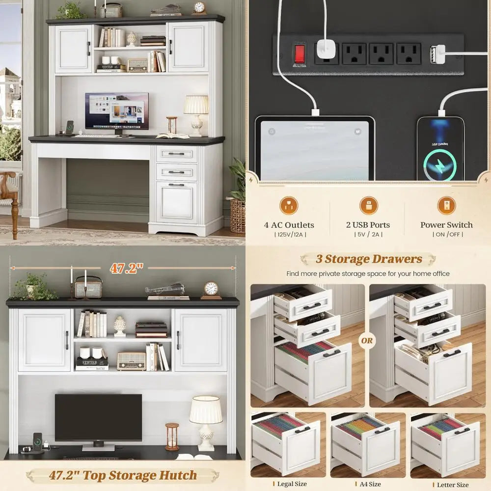 Executive Farmhouse Desk With Hutch And Three Drawers