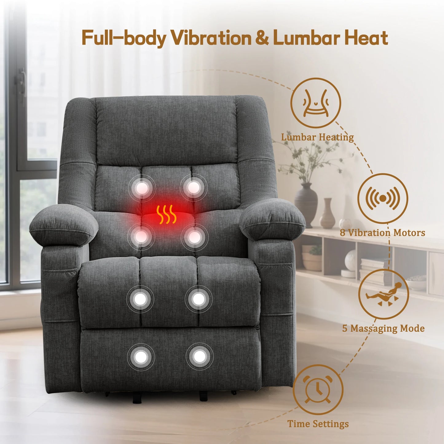 KORSERCN Luxury Power Lift Recliner With Massage And Heat
