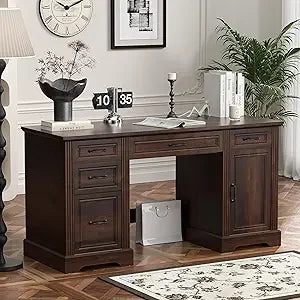 Wooden Executive Desk With Drawers And Storage Cabinet