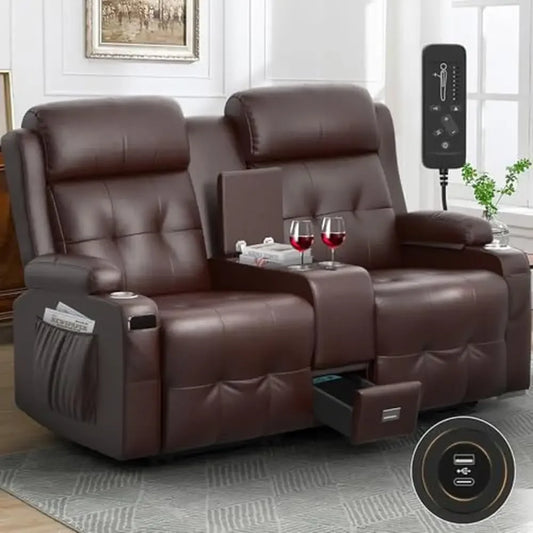 Massage Reclining Loveseat Sofa with Storage Console USB C Port Heavy Duty RV Love Seat Chair Comfortable Theater Setting Wall