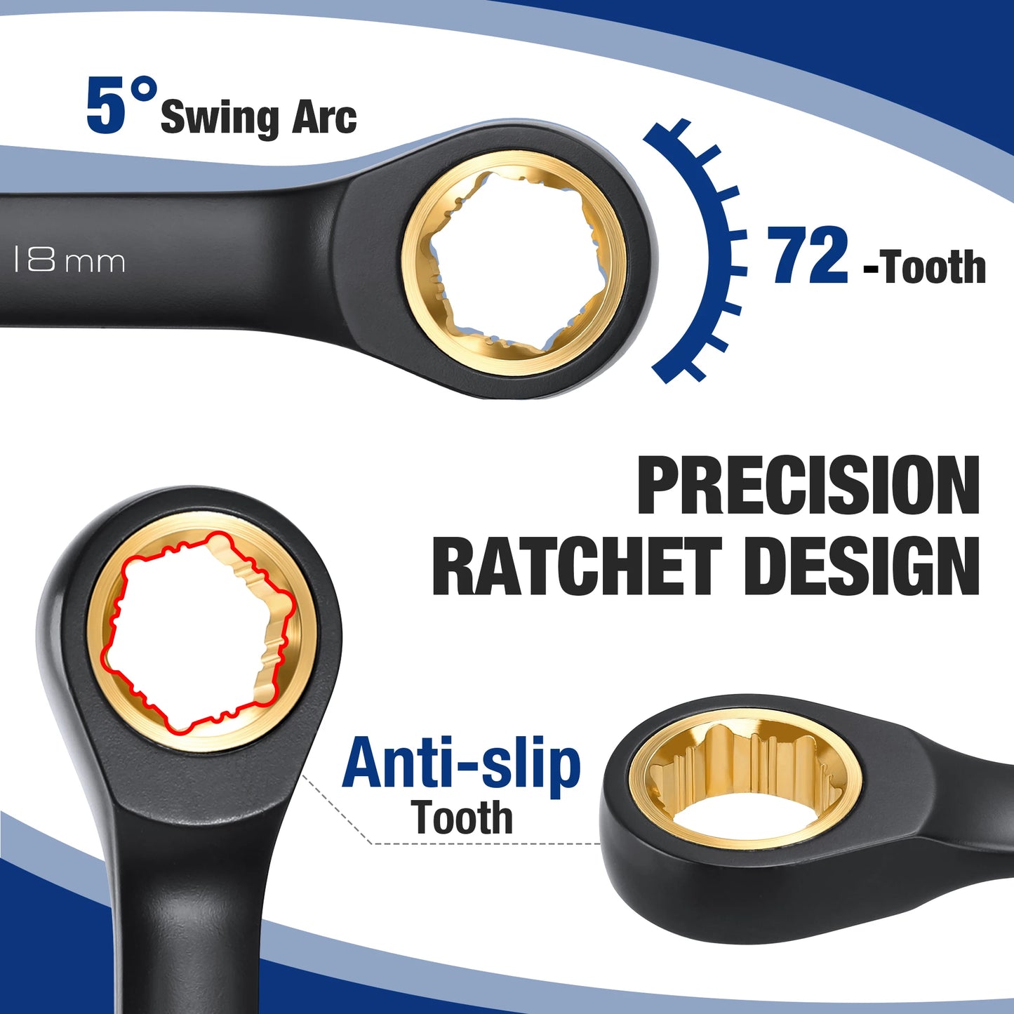 WORKPRO 22-Piece Ratcheting Wrench Set, Anti-slip Teeth, Ratchet Combination Wrench Sets with Organizer Box