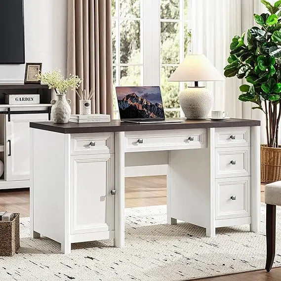 DAFIFY Farmhouse Computer Desk With Drawers And Cabinet