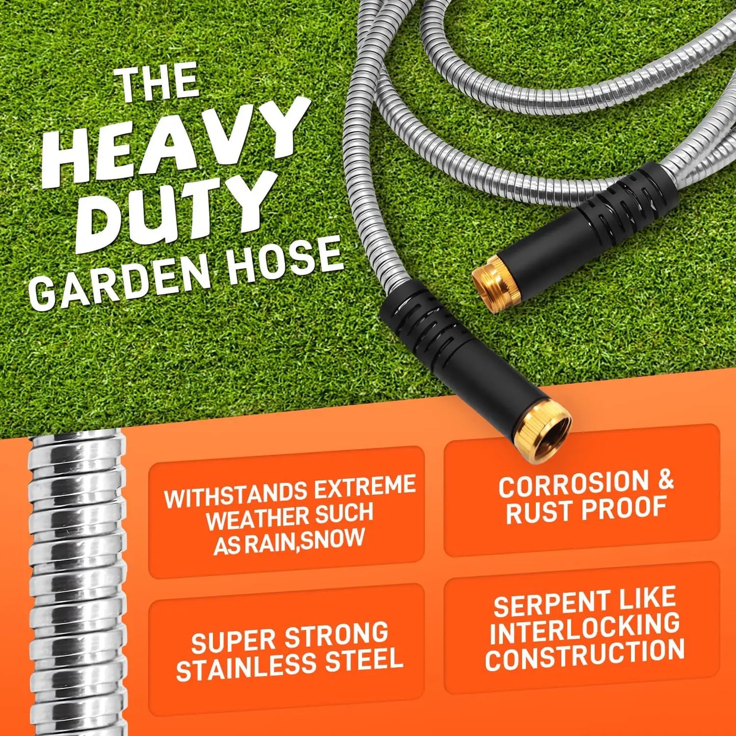 Garden Hose Stainless Steel Water Hose with 10 Functions Nozzle