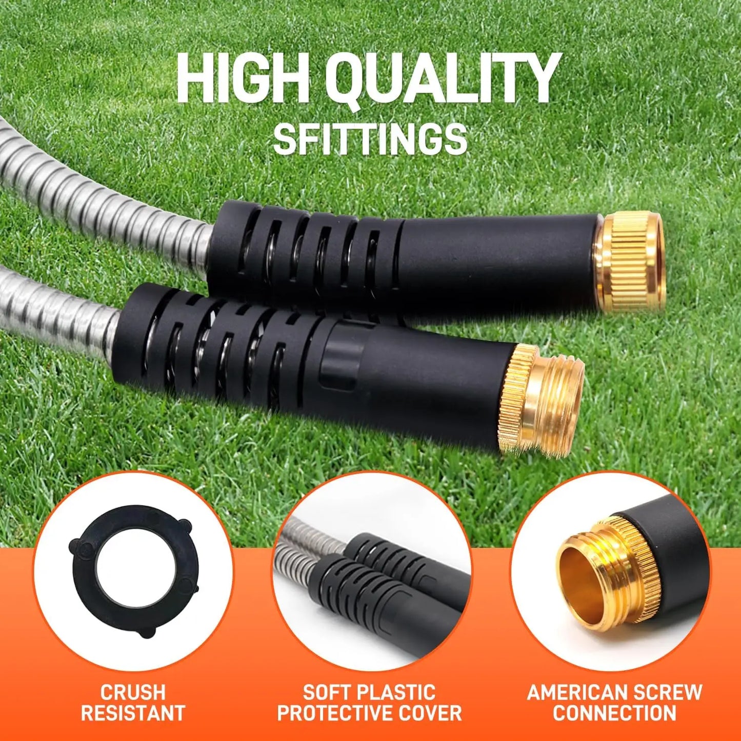 Garden Hose Stainless Steel Water Hose with 10 Functions Nozzle